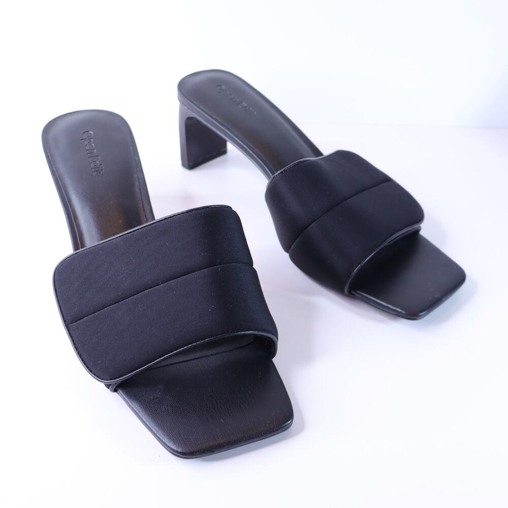 OPEN EDIT Cava Slide Black Heeled Sandals Square Toe Women's 8.5M